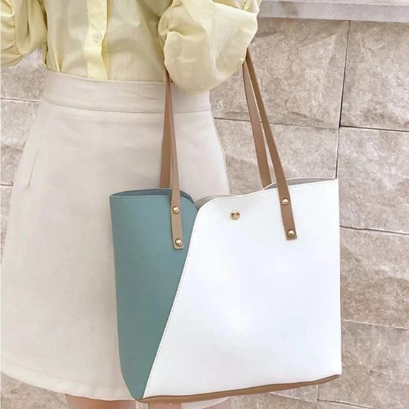 ⚠️Clearance White And Blue Color Block Shoulder Tote Bag - Picture 2 of 6